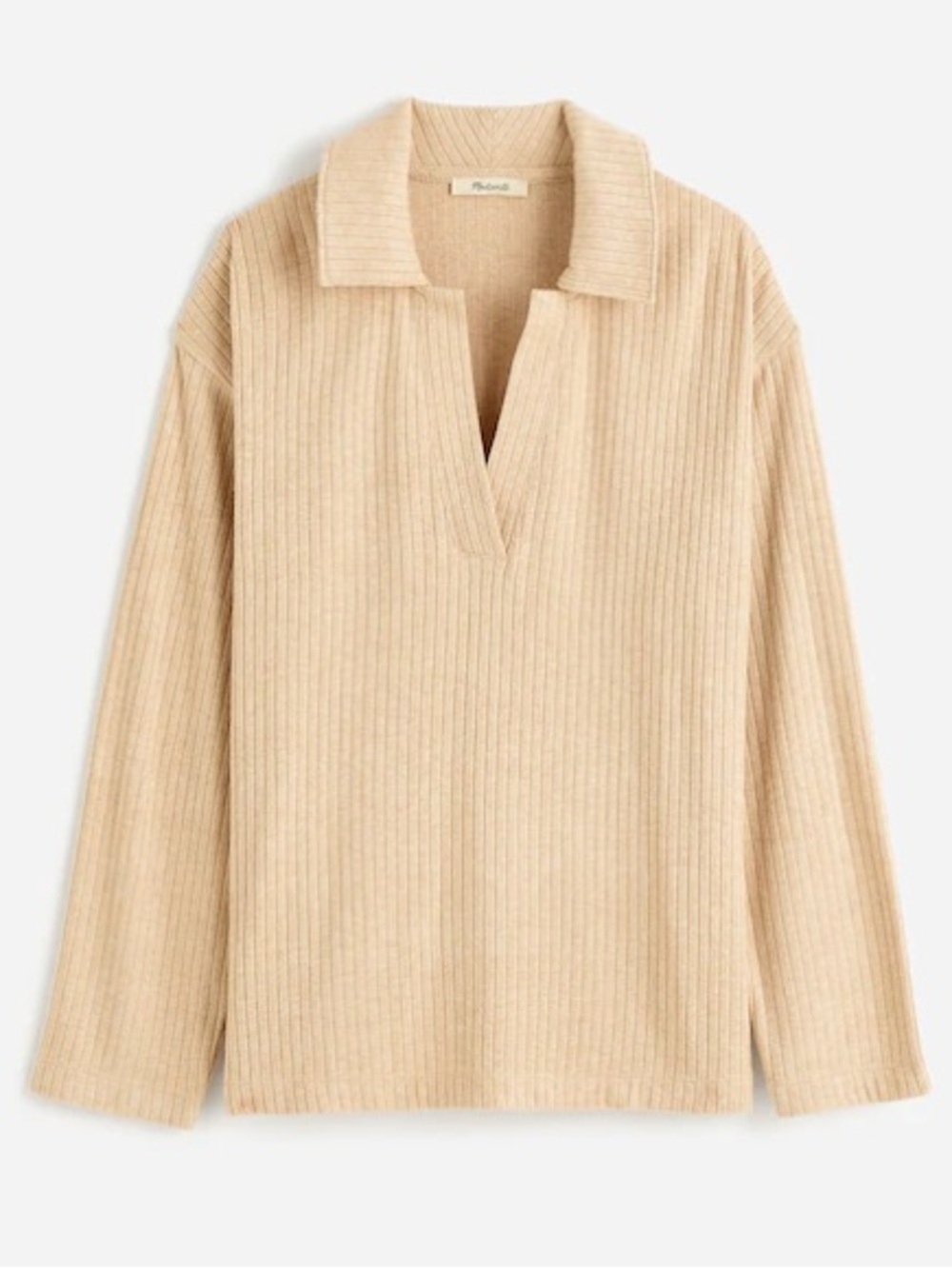 Madewell Relaxed Polo Sweater Cream Ribbed Knit Minimalist Cozy Top Size L